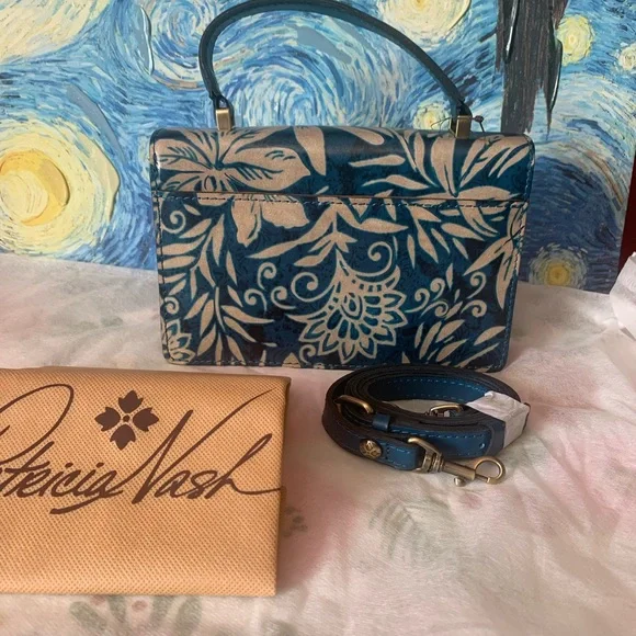 Patricia Nash Teal Blue Floral Leather Top-Handle Crossbody NWT - Picture 2 of 12